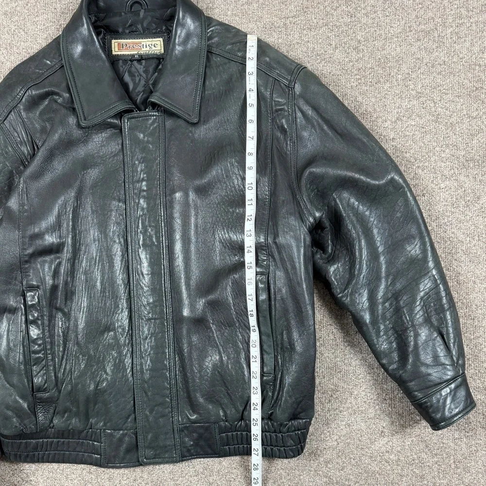 Vintage 90s‎ Prestige Black Soft Genuine Leather Full Zip Bomber Jacket Men’s XL